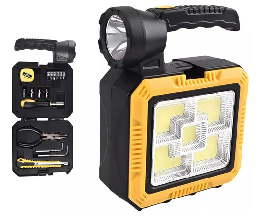 LINTERNA LED EMERGENCIA USB/SOLAR CON JUEGO DE HERRAMIENTAS