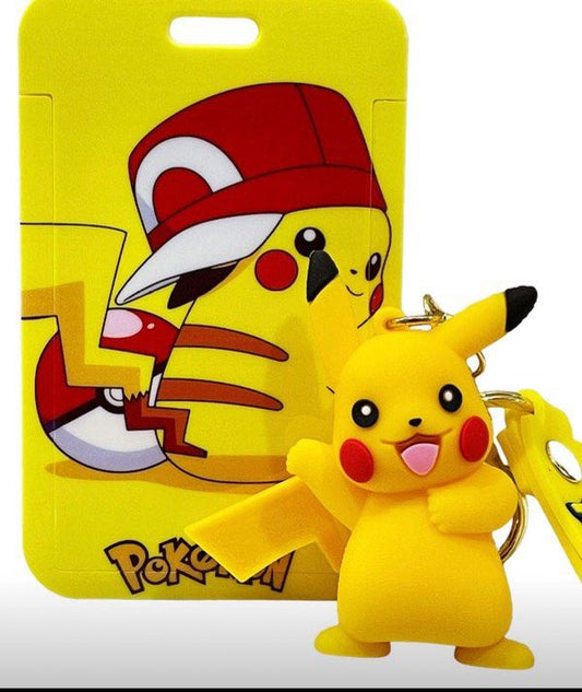PORTA CREDENCIAL + LLAVERO DE PICACHU