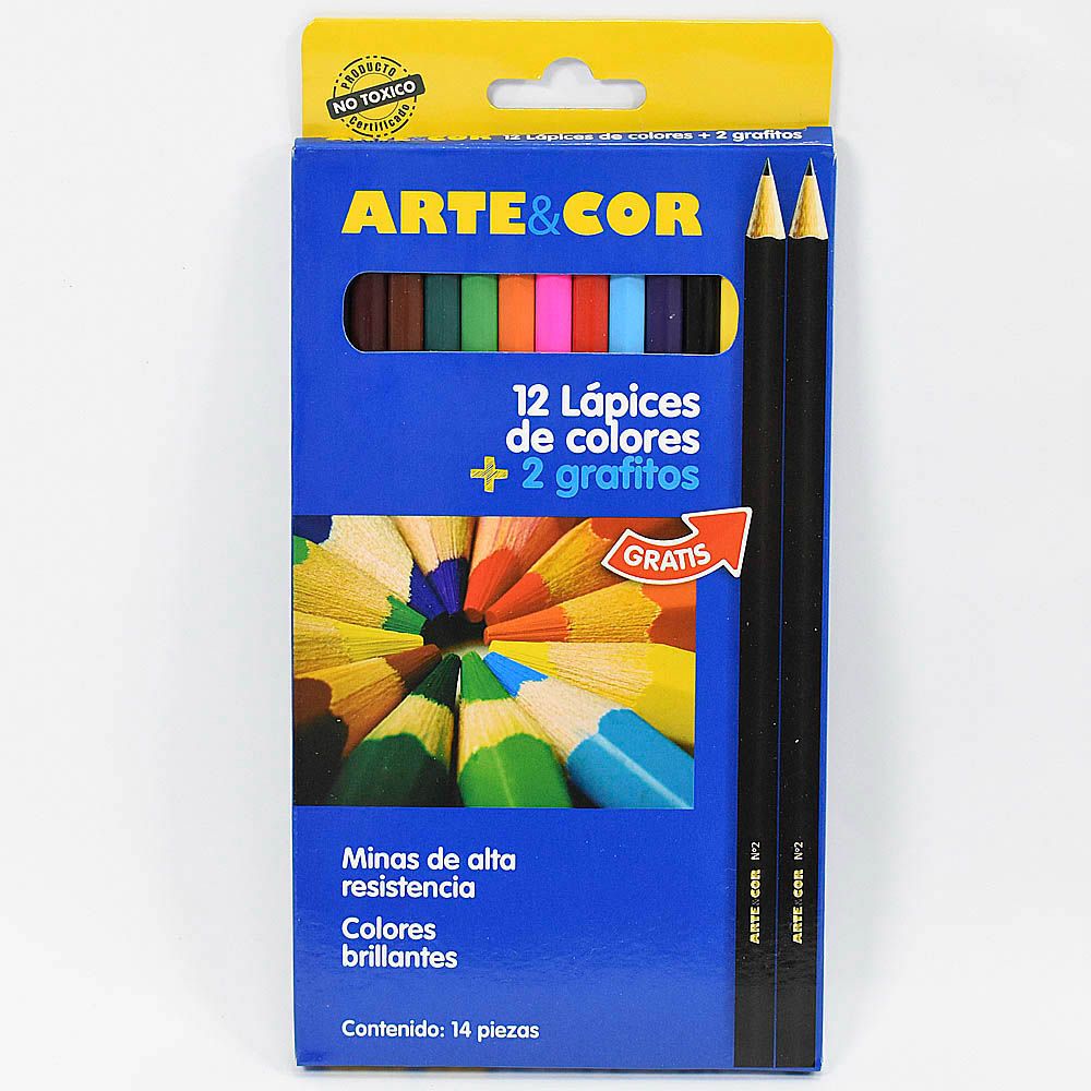KIT DE 12 LAPICES DE COLORES + 2 LAPICES GRAFITO
